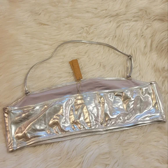 Skims Swim Metallic Bandeau bikini top - Nickel